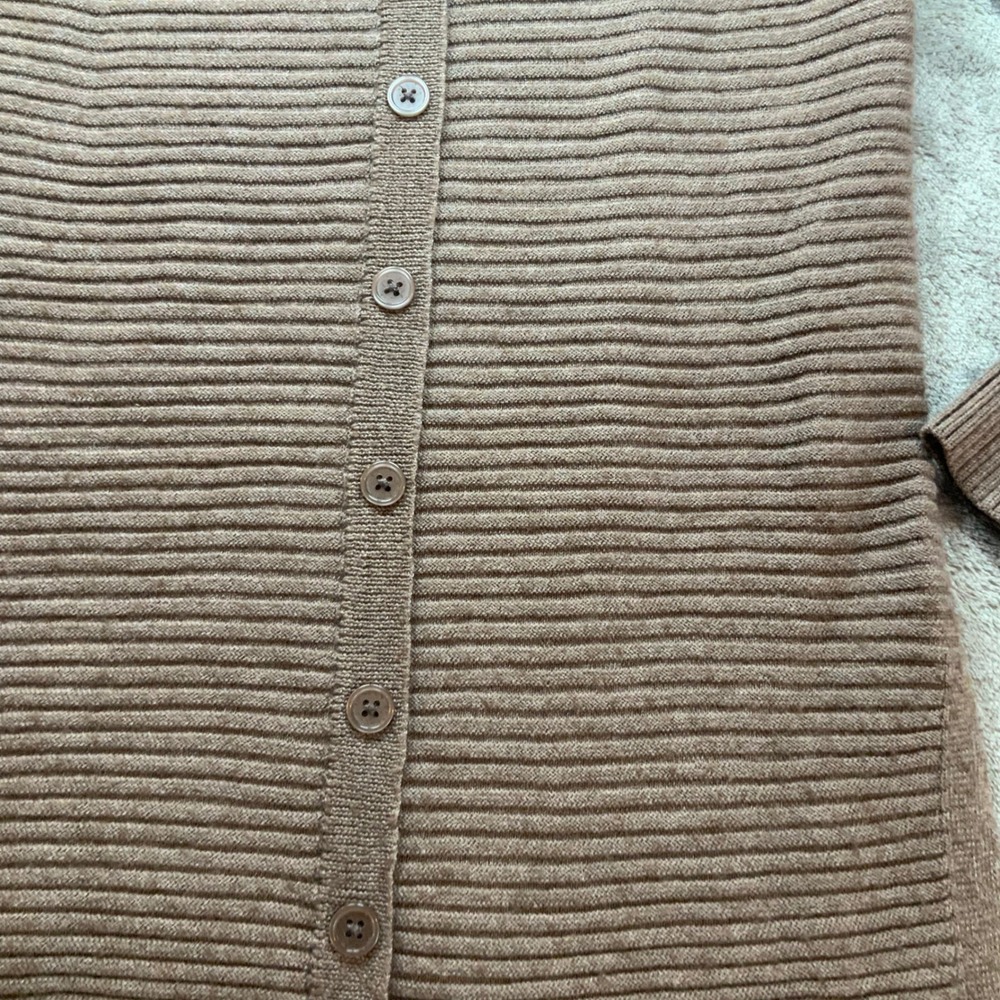 Tahari Womens Merino Wool Blend Ribbed Back Button Sweater Tan Brown XS - Picture 9 of 9